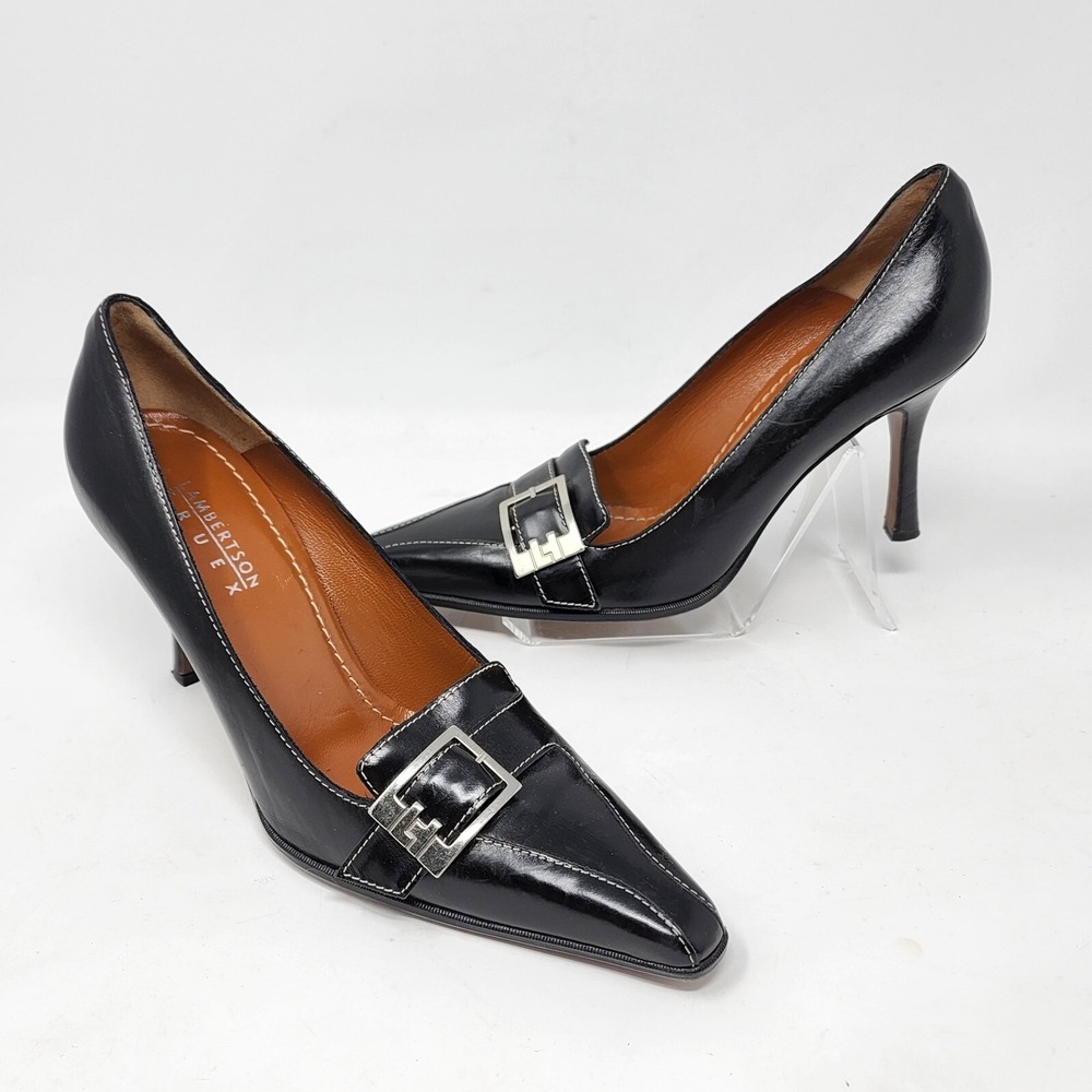 Lambertson Truex Shoes Womens 5.5M/36 Black Leather Buckle Heels Italy